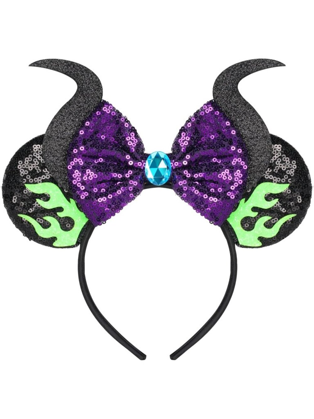 Women Green Purple Sequin Handmade Mickey Mouse Headband 2 Pieces